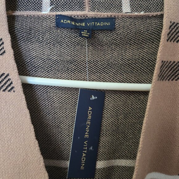 NWT Women's Adrienne Vittadini Beige Striped Fringed Open Cardigan 3/4 Sleeves M - Picture 3 of 7